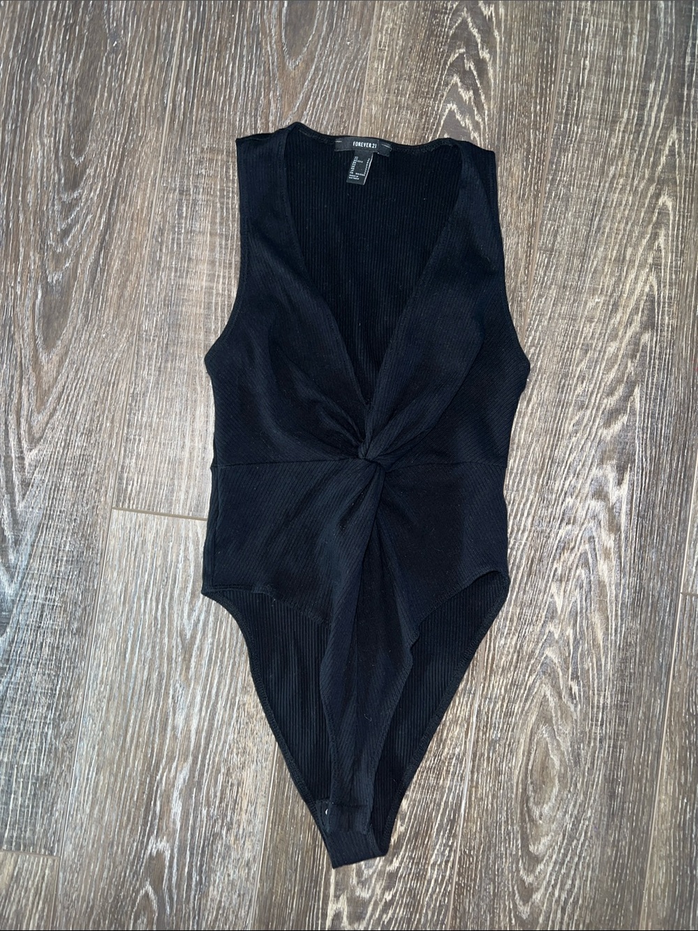 Forever 21 Black Knot-Front Ribbed One-Piece